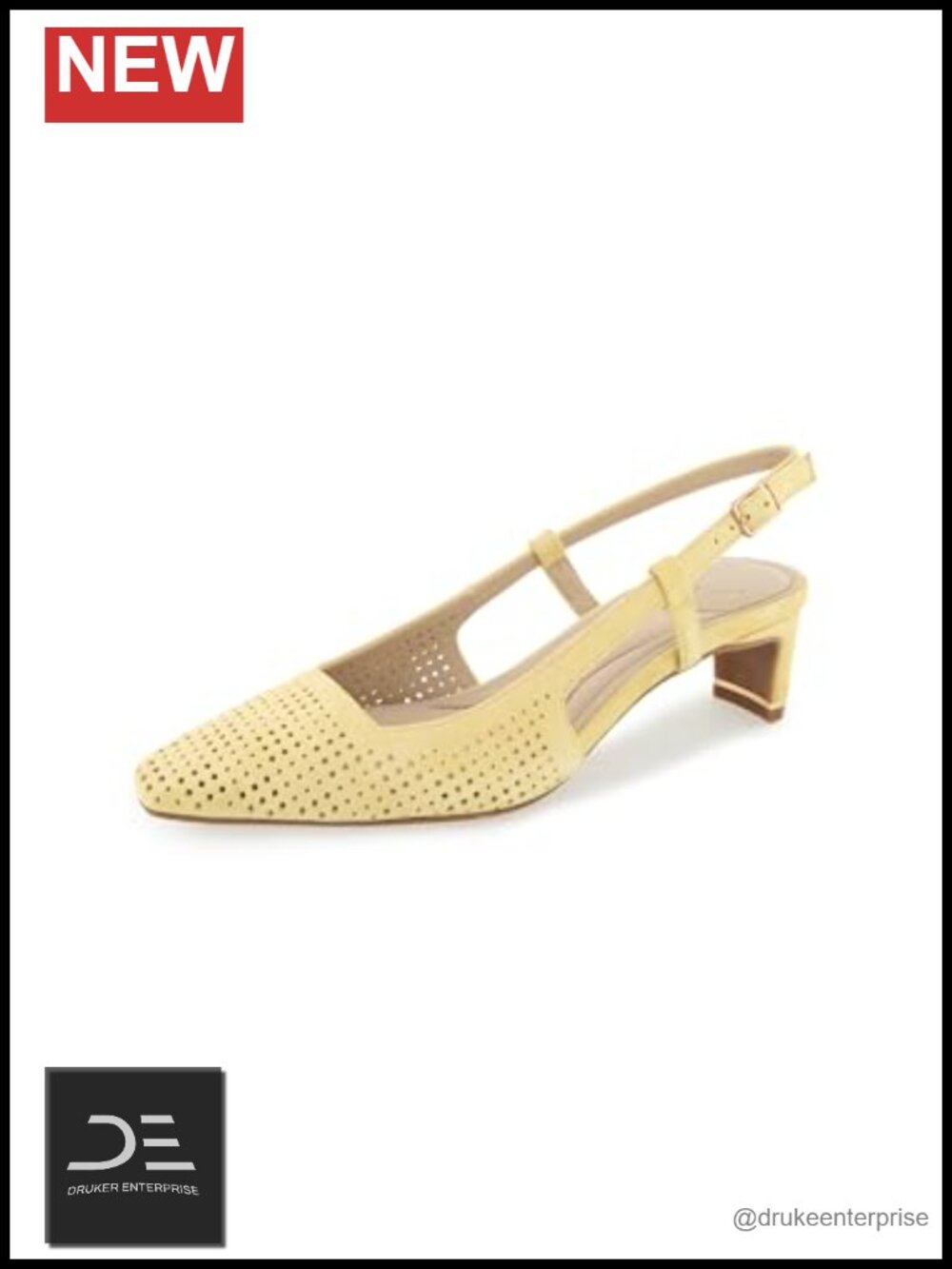 Kitten Heel Suede Pump with Metal Heel Rand and Slingback